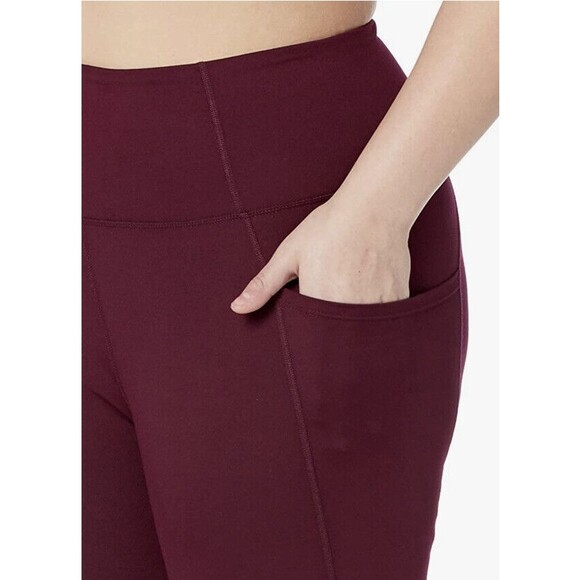 NWT Women High Waist Leggings Shorts Large Side Pockets Burgundy - Picture 3 of 16
